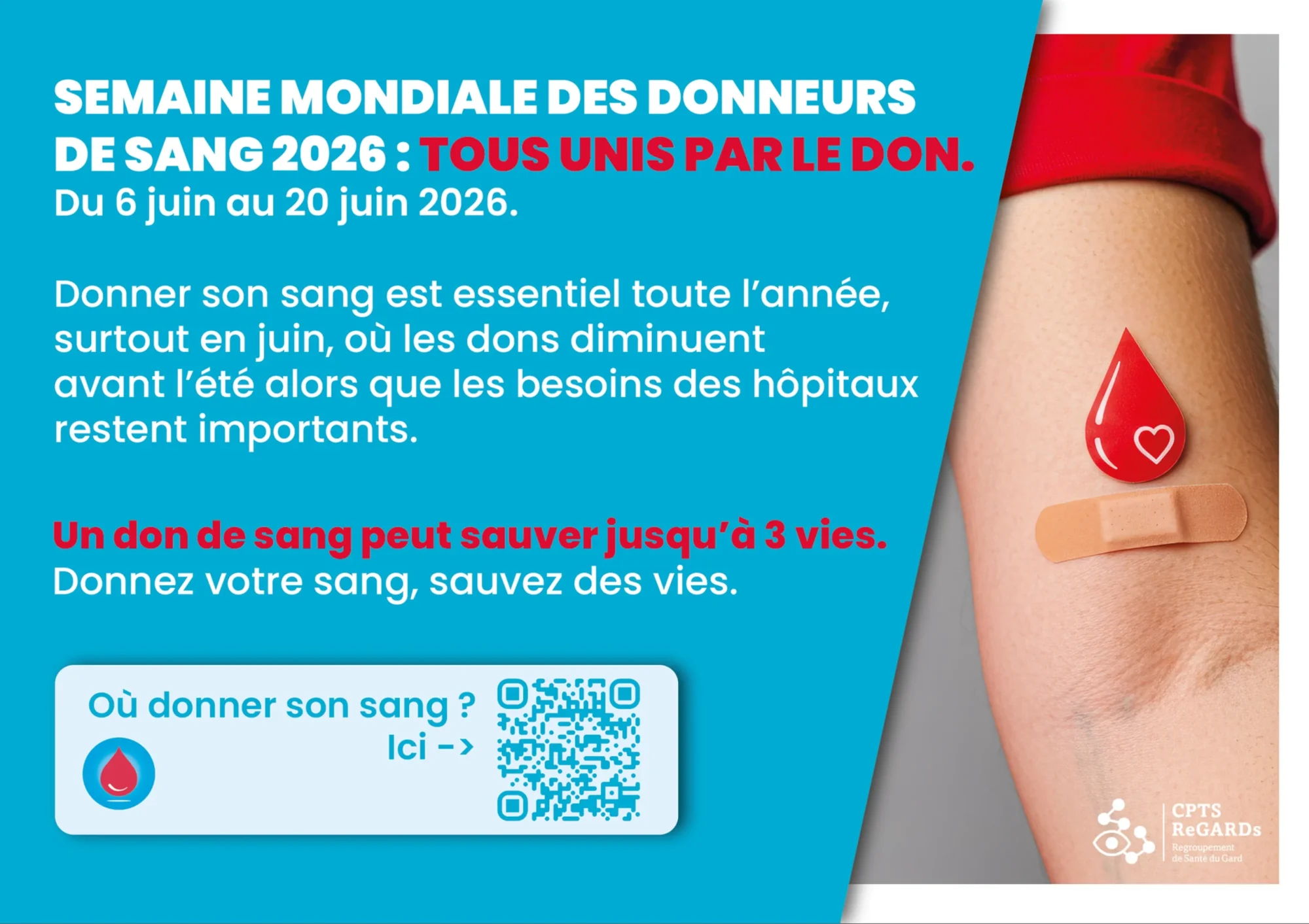 Illustration d’un article de sensibilisation sur le don du sang et l’importance des dons en juin.